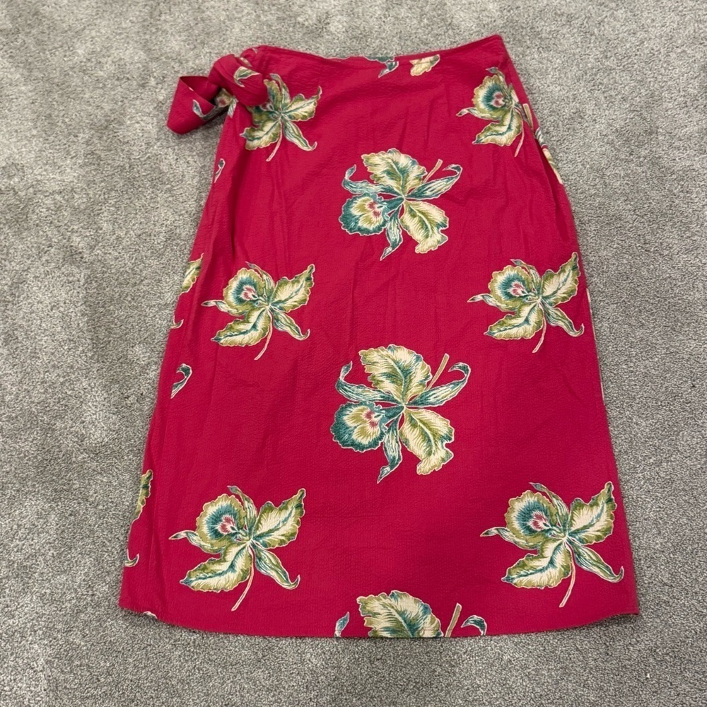 Faherty Pink Floral Pacifica Seersucker Wrap Midi Skirt size small like new - Picture 7 of 12